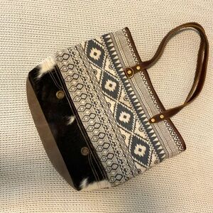 Myra Bag Tote Shoulder Bag 17" x 4" x 13" Hairon, Leather, Canvas